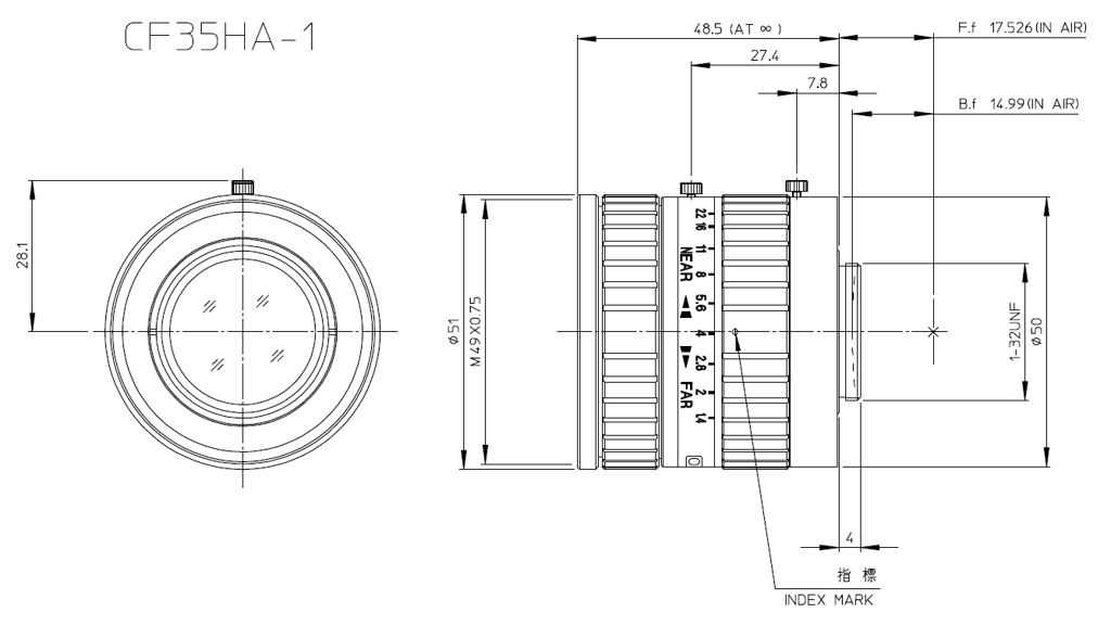 Fujinon CF35HA-1 technical drawing