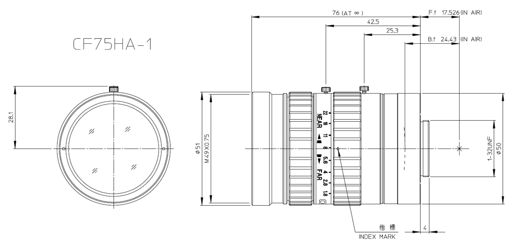 Fujinon CF75HA-1 technical drawing