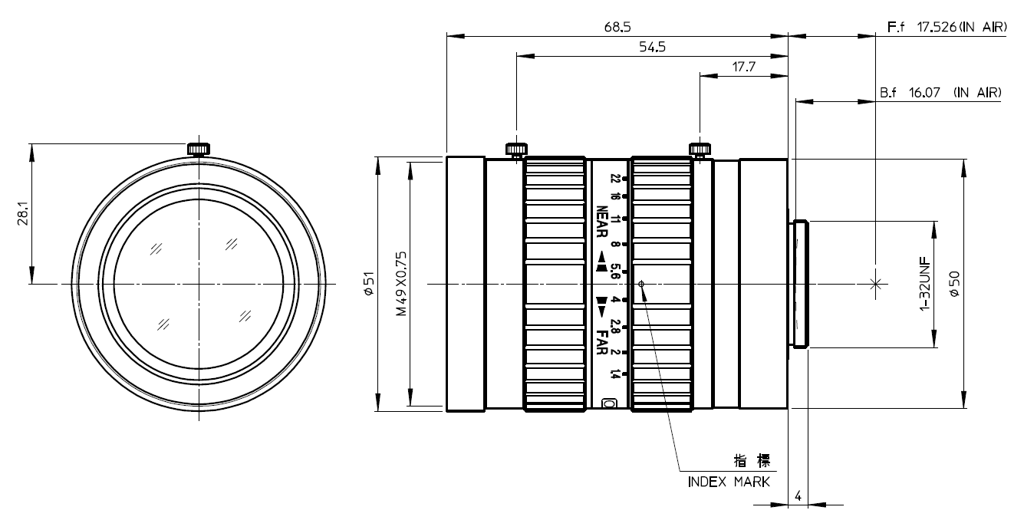 Fujinon CF12.5HA-1 - rysunek techniczny