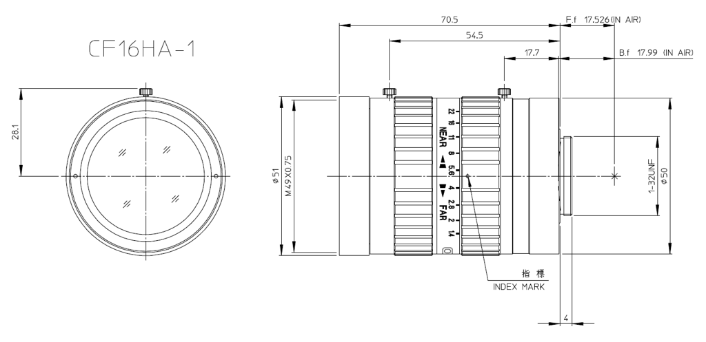 Fujinon CF16HA-1 - rysunek techniczny
