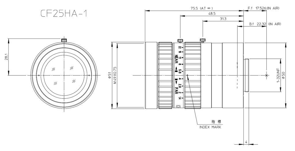 Fujinon CF25HA-1 - rysunek techniczny