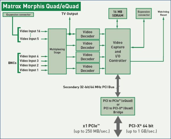 Schemat blokowy frame grabbera Matrox Morphis Quad