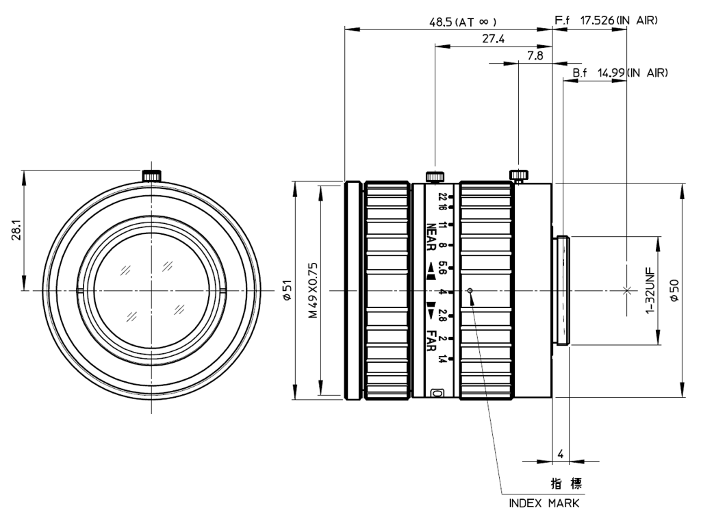 Fujinon HF35SA-1 technical drawing