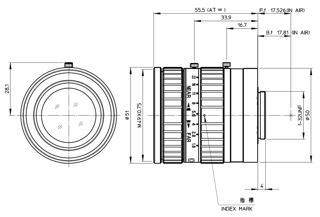 Fujinon HF50SA-1 technical drawing